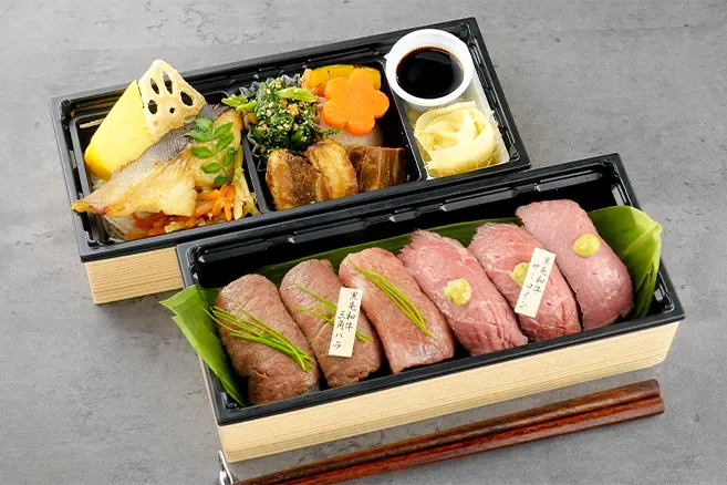 黒毛和牛 二種の極上握りと銀鱈西京焼きの特撰二段重